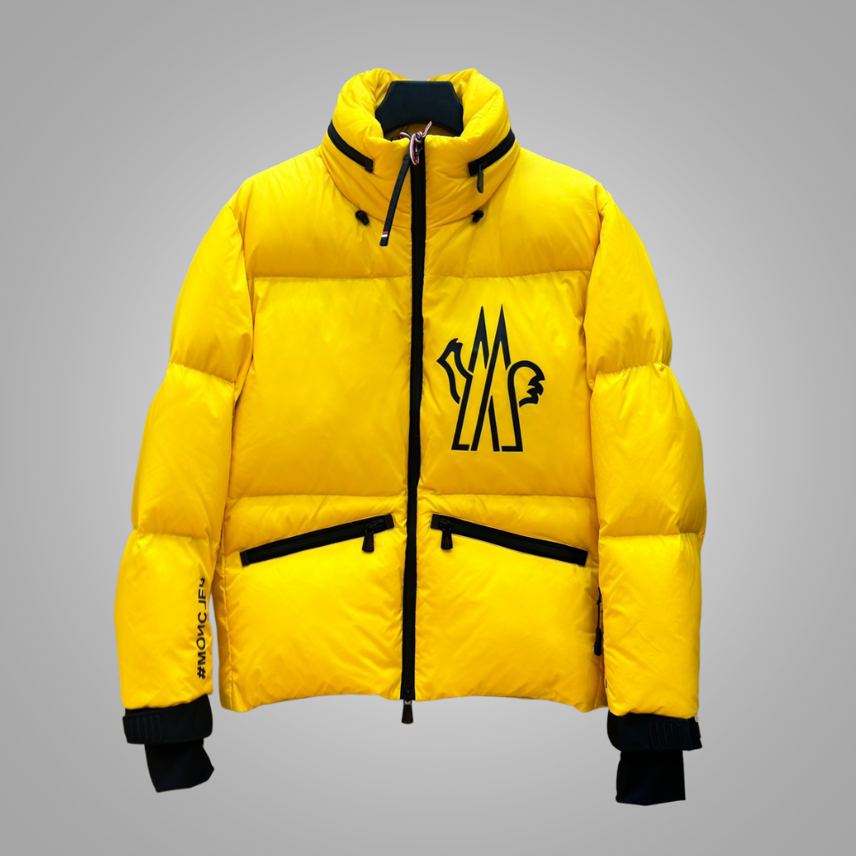 Yellow down jacket with logo